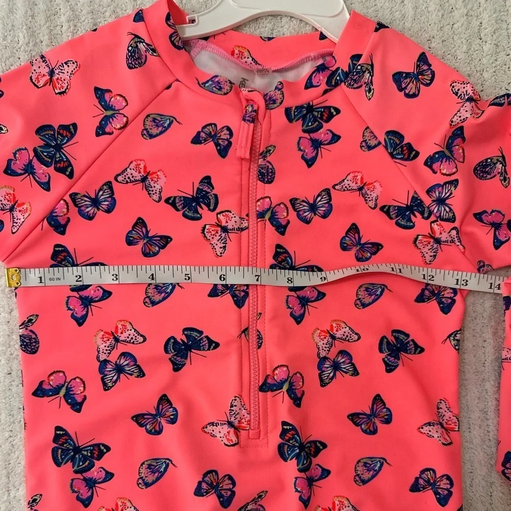 Kensie Girl Long - Sleeved Half - Zip Pink Butterfly Rashguard